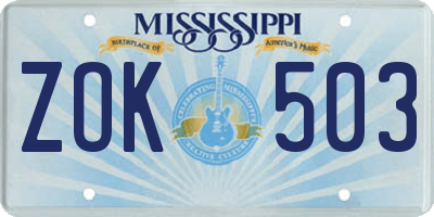 MS license plate ZOK503