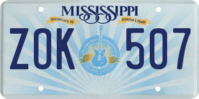 MS license plate ZOK507