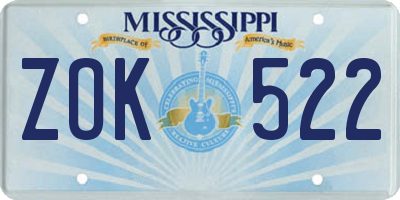 MS license plate ZOK522