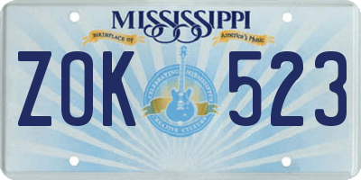 MS license plate ZOK523