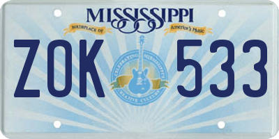 MS license plate ZOK533