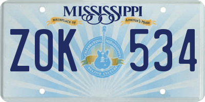 MS license plate ZOK534