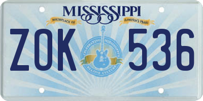 MS license plate ZOK536