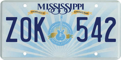 MS license plate ZOK542
