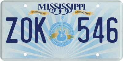 MS license plate ZOK546