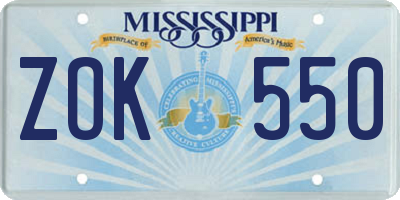 MS license plate ZOK550