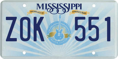MS license plate ZOK551