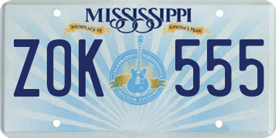 MS license plate ZOK555