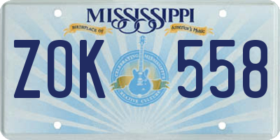 MS license plate ZOK558