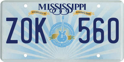 MS license plate ZOK560