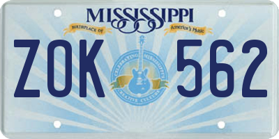 MS license plate ZOK562