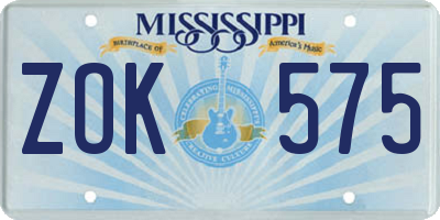 MS license plate ZOK575