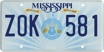 MS license plate ZOK581
