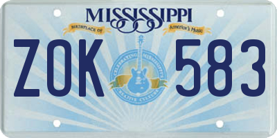 MS license plate ZOK583