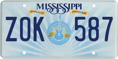 MS license plate ZOK587
