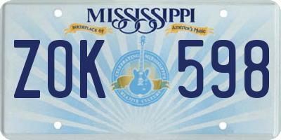 MS license plate ZOK598
