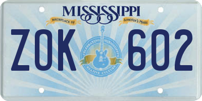 MS license plate ZOK602