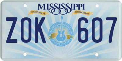 MS license plate ZOK607