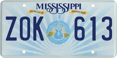 MS license plate ZOK613