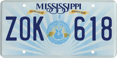 MS license plate ZOK618