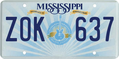 MS license plate ZOK637