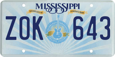 MS license plate ZOK643