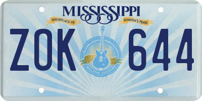 MS license plate ZOK644