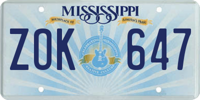 MS license plate ZOK647