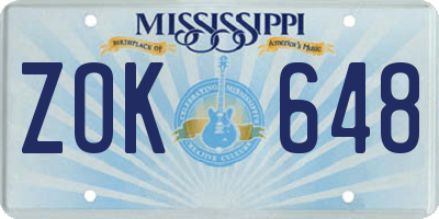 MS license plate ZOK648