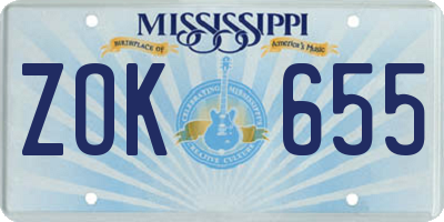 MS license plate ZOK655