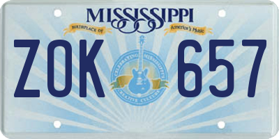 MS license plate ZOK657