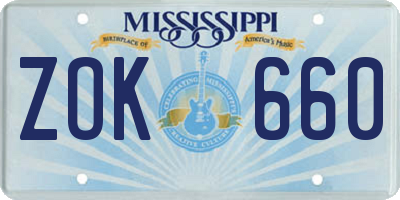 MS license plate ZOK660