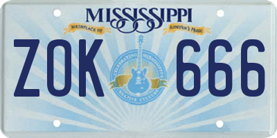 MS license plate ZOK666