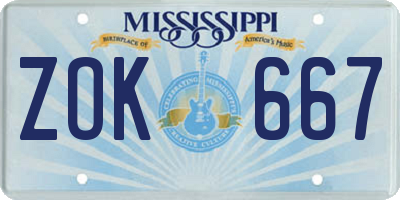 MS license plate ZOK667