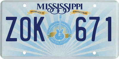 MS license plate ZOK671