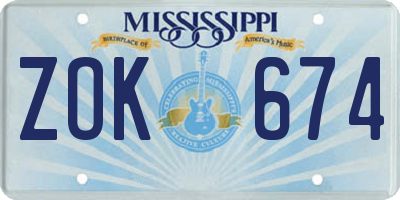MS license plate ZOK674
