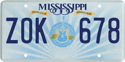 MS license plate ZOK678