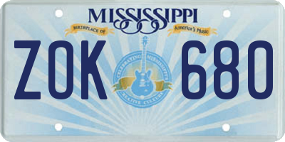 MS license plate ZOK680