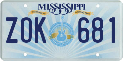 MS license plate ZOK681