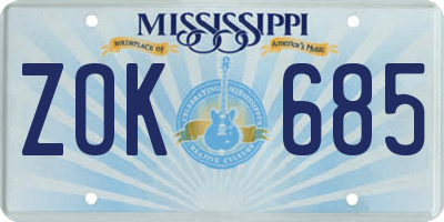 MS license plate ZOK685