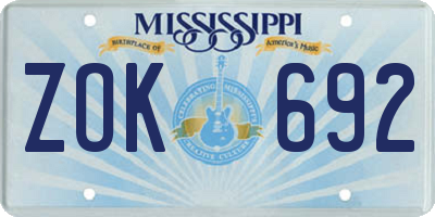 MS license plate ZOK692