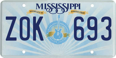 MS license plate ZOK693
