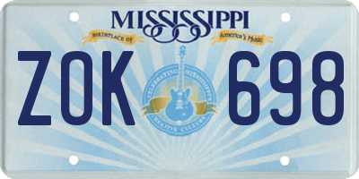 MS license plate ZOK698