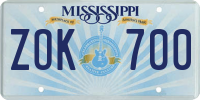 MS license plate ZOK700