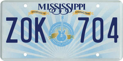 MS license plate ZOK704