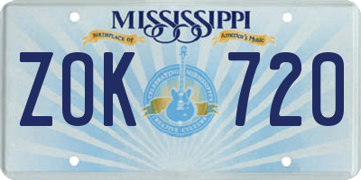 MS license plate ZOK720