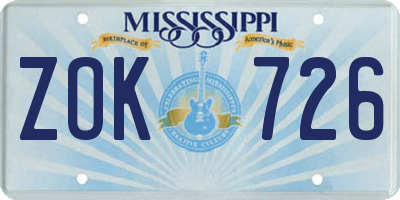 MS license plate ZOK726