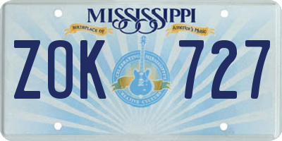 MS license plate ZOK727