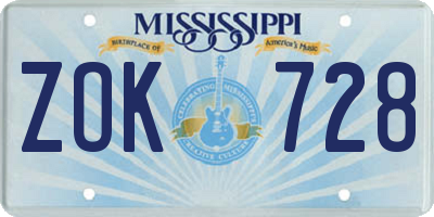 MS license plate ZOK728