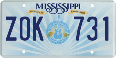 MS license plate ZOK731